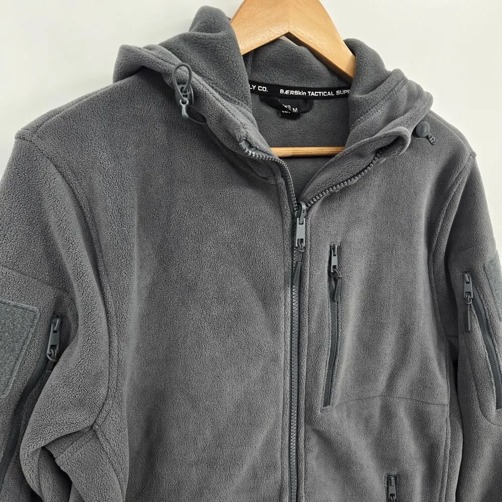 Bearskin Tactical Full Zip Hooded Fleece Jacket Gray Outdoors Hunting Size M
